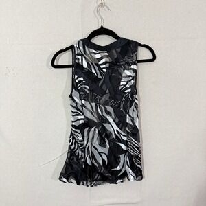 Papaya Womens Black White Zebra Print Sheer Mesh Sleeveless Bow Neck Top Blouse